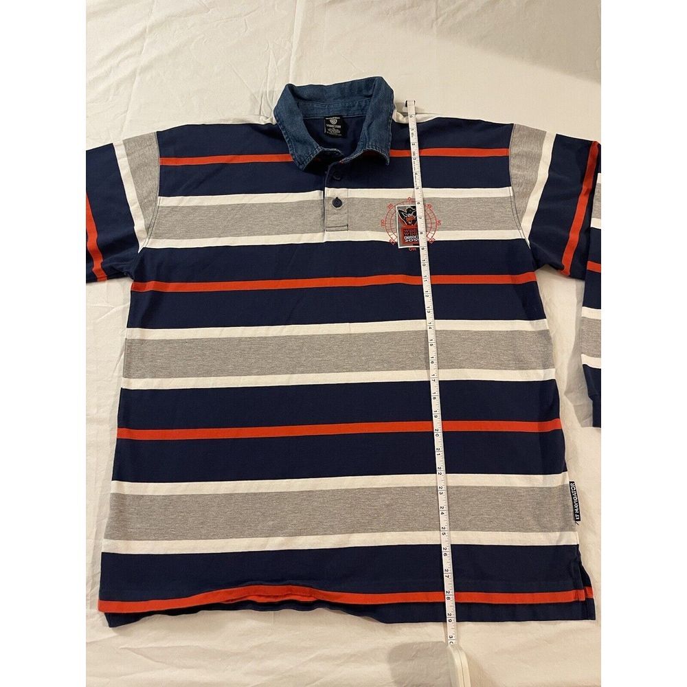 Warner Bros Long Sleeve Men XL Blue Grey Cotton Stripe Golf Polo Daffy Duck 2055 - Picture 8 of 10